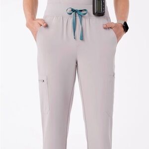 Figs Women's Skinny Pants in Light Gray with Teal Drawstring